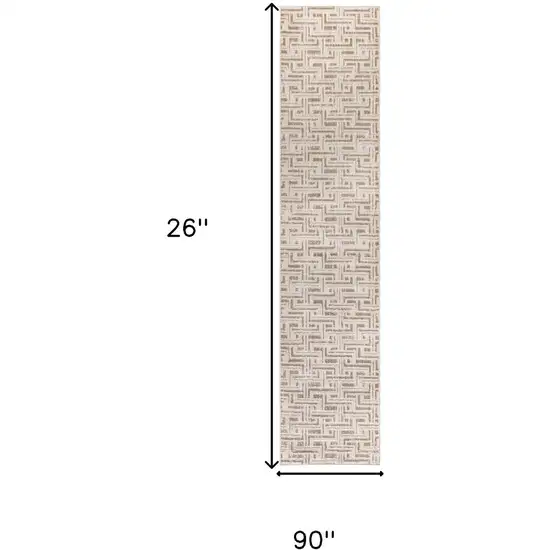 8' Ivory And Brown Geometric Runner Rug Photo 3