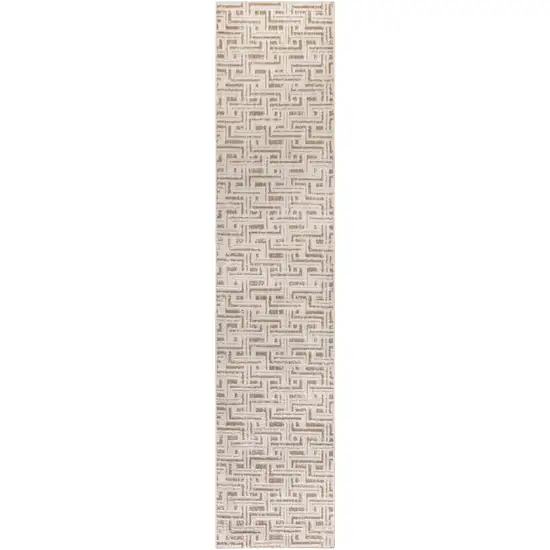 8' Ivory And Brown Geometric Runner Rug Photo 6
