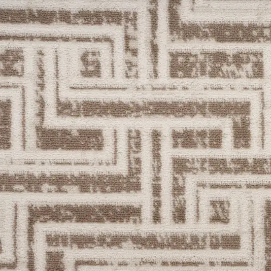 8' Ivory And Brown Geometric Runner Rug Photo 7