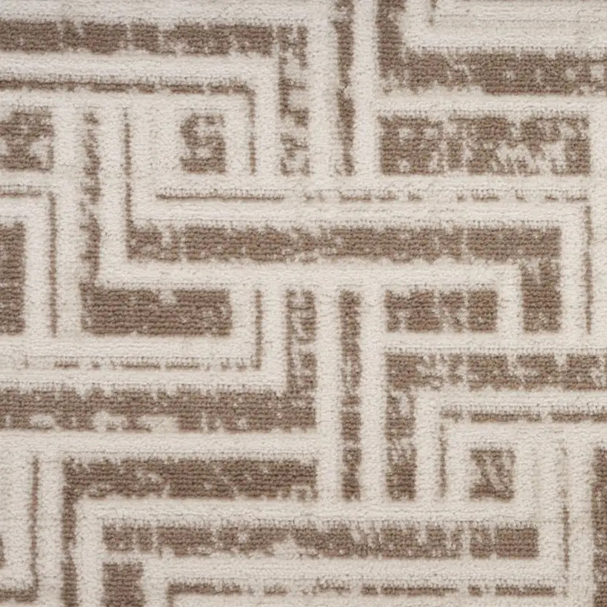 8' Ivory And Brown Geometric Runner Rug Photo 7