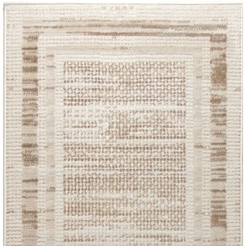 8' Ivory And Brown Geometric Runner Rug Photo 5