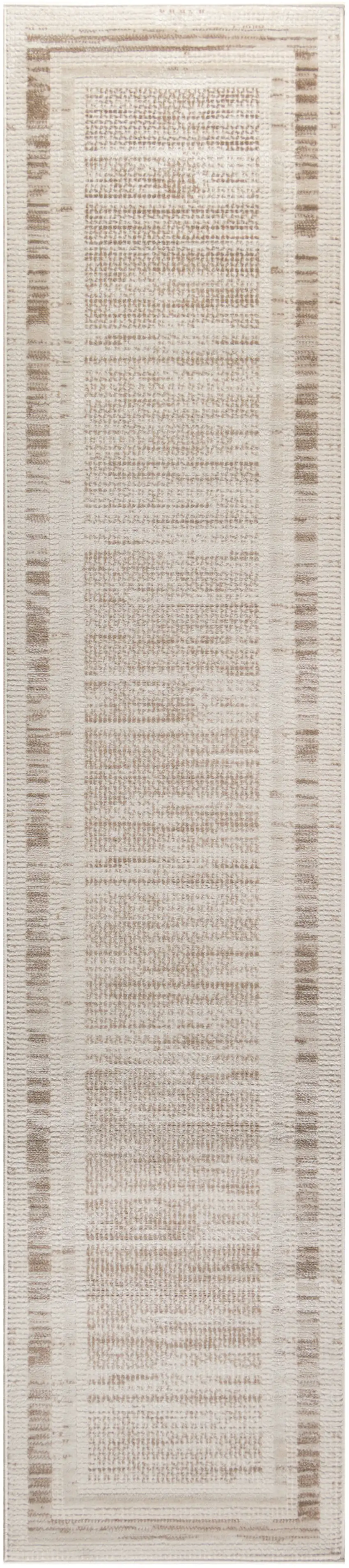 8' Ivory And Brown Geometric Runner Rug Photo 3