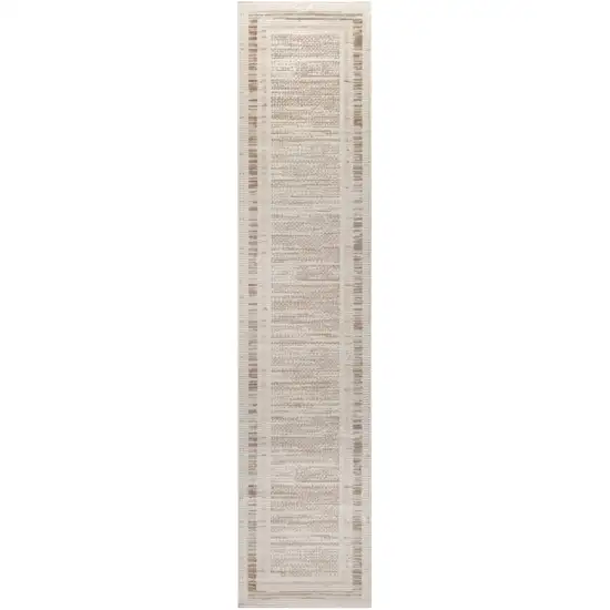8' Ivory And Brown Geometric Runner Rug Photo 2