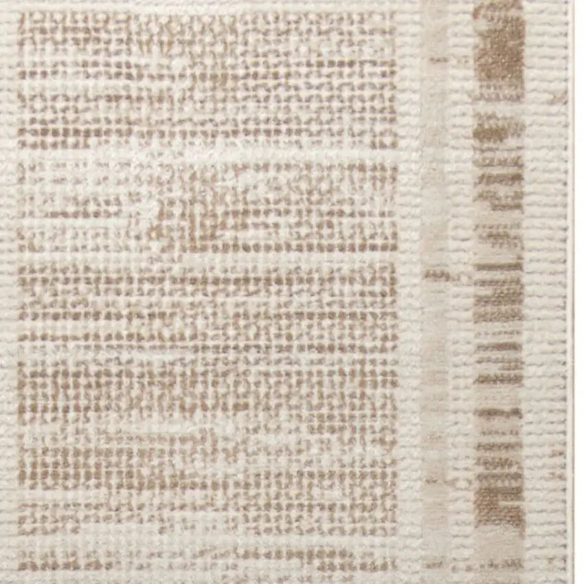 8' Ivory And Brown Geometric Runner Rug Photo 6