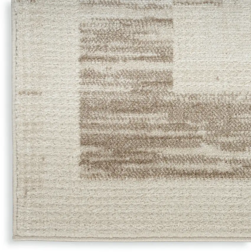 8' Ivory And Brown Geometric Runner Rug Photo 8
