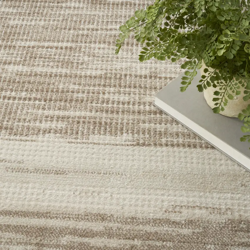 8' Ivory And Brown Geometric Runner Rug Photo 9