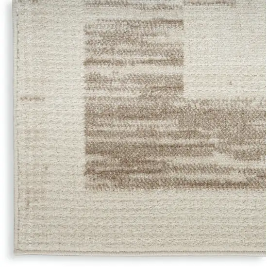 8' Ivory And Brown Geometric Runner Rug Photo 8