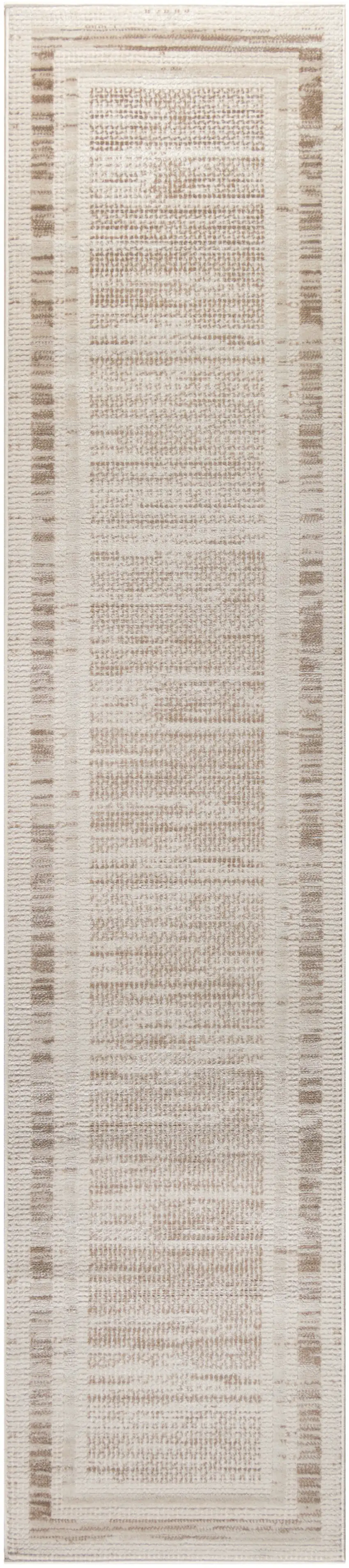 8' Ivory And Brown Geometric Runner Rug Photo 2