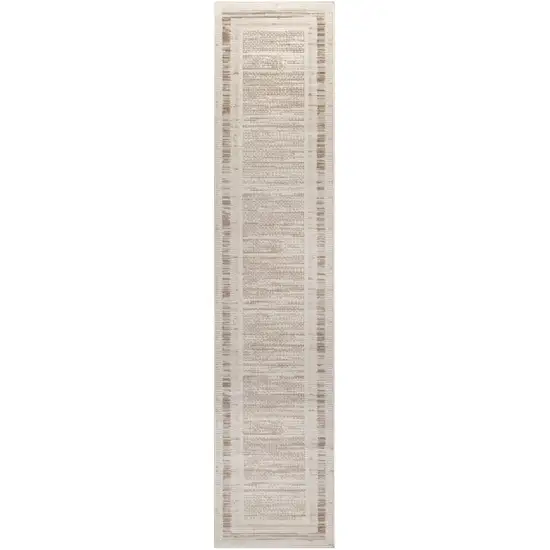 8' Ivory And Brown Geometric Runner Rug Photo 3