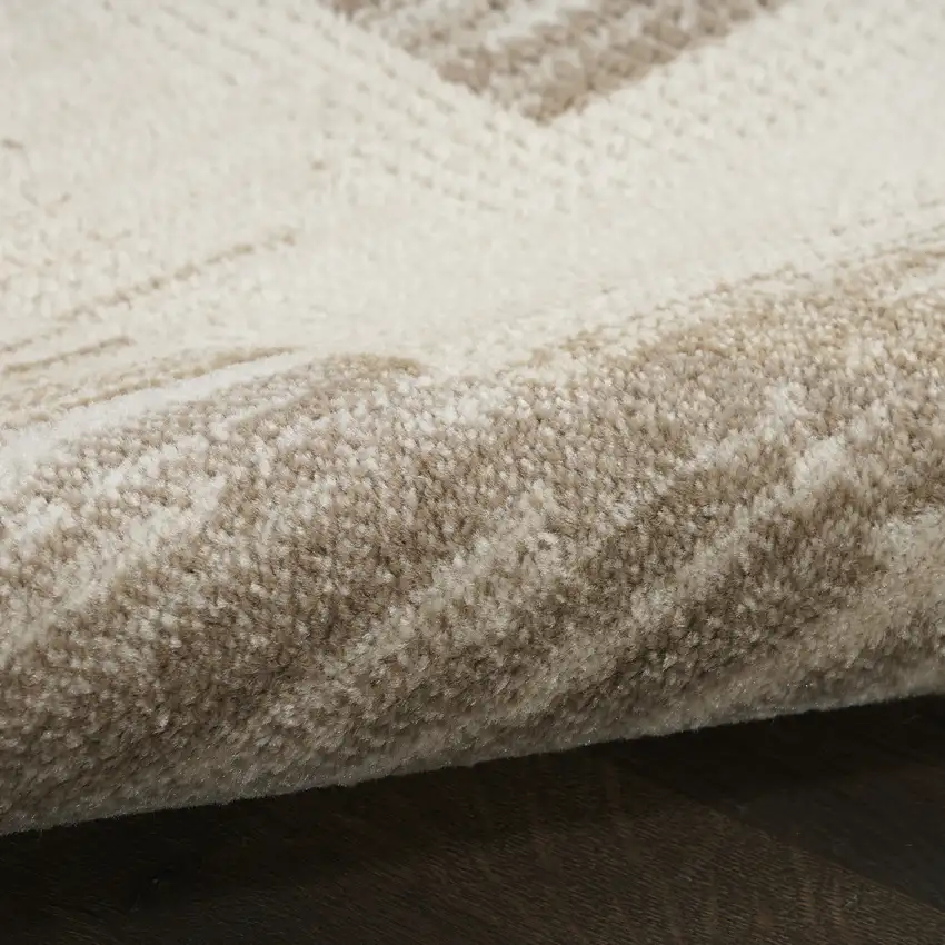 8' Ivory And Brown Geometric Runner Rug Photo 7