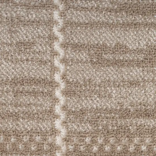 8' Ivory And Brown Geometric Runner Rug Photo 9