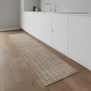 Photo of 8' Ivory And Brown Geometric Runner Rug