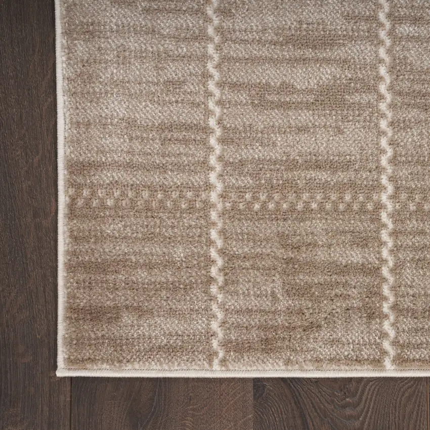 8' Ivory And Brown Geometric Runner Rug Photo 8