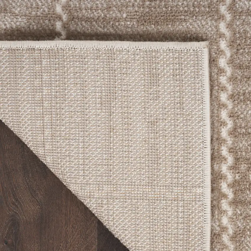 8' Ivory And Brown Geometric Runner Rug Photo 7