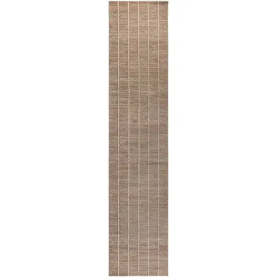 8' Ivory And Brown Geometric Runner Rug Photo 4