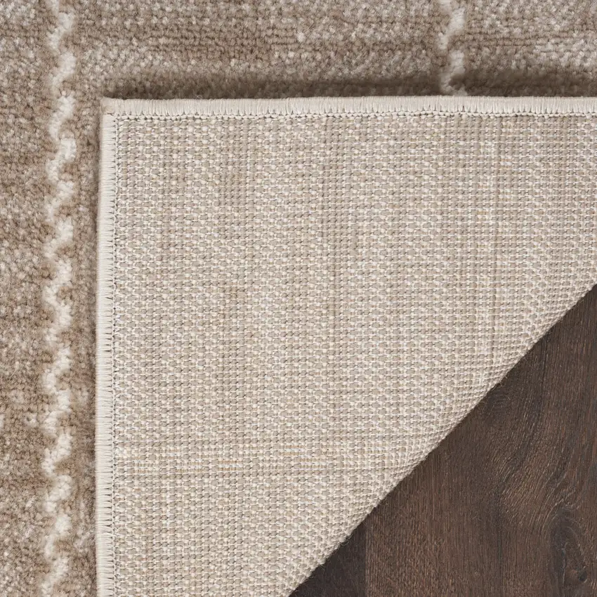 8' Ivory And Brown Geometric Runner Rug Photo 6