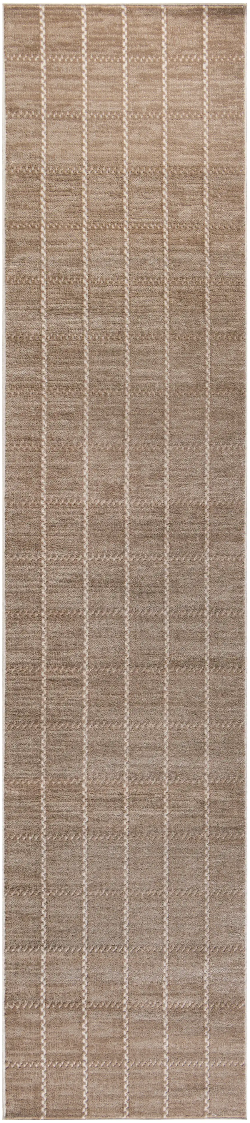 8' Ivory And Brown Geometric Runner Rug Photo 3