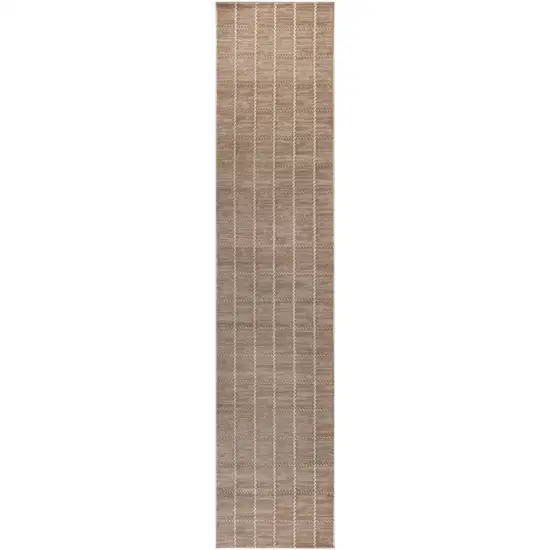 8' Ivory And Brown Geometric Runner Rug Photo 2