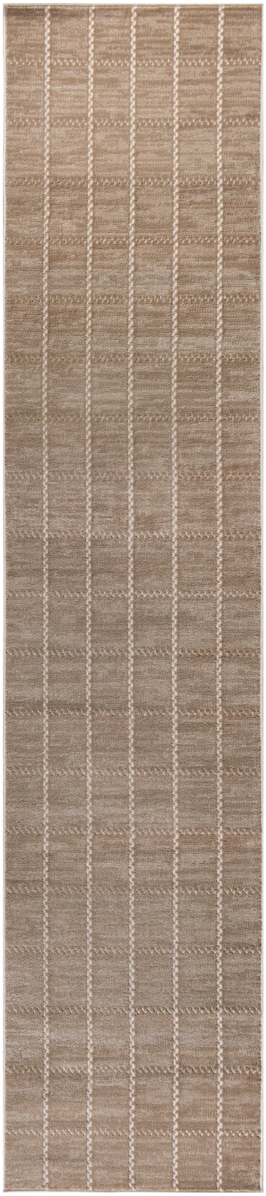 8' Ivory And Brown Geometric Runner Rug Photo 2