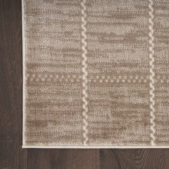 8' Ivory And Brown Geometric Runner Rug Photo 8