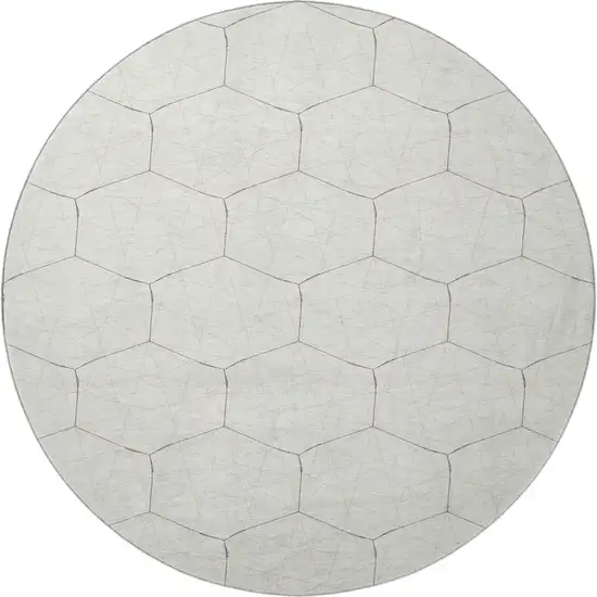 8' Ivory And Brown Geometric Washable Round Rug With UV Protection Photo 3