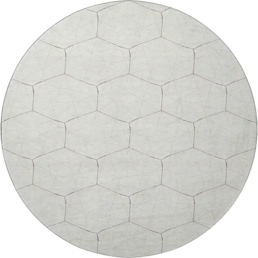 8' Ivory And Brown Geometric Washable Round Rug With UV Protection Photo 3