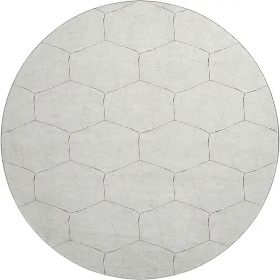 8' Ivory And Brown Geometric Washable Round Rug With UV Protection Photo 1
