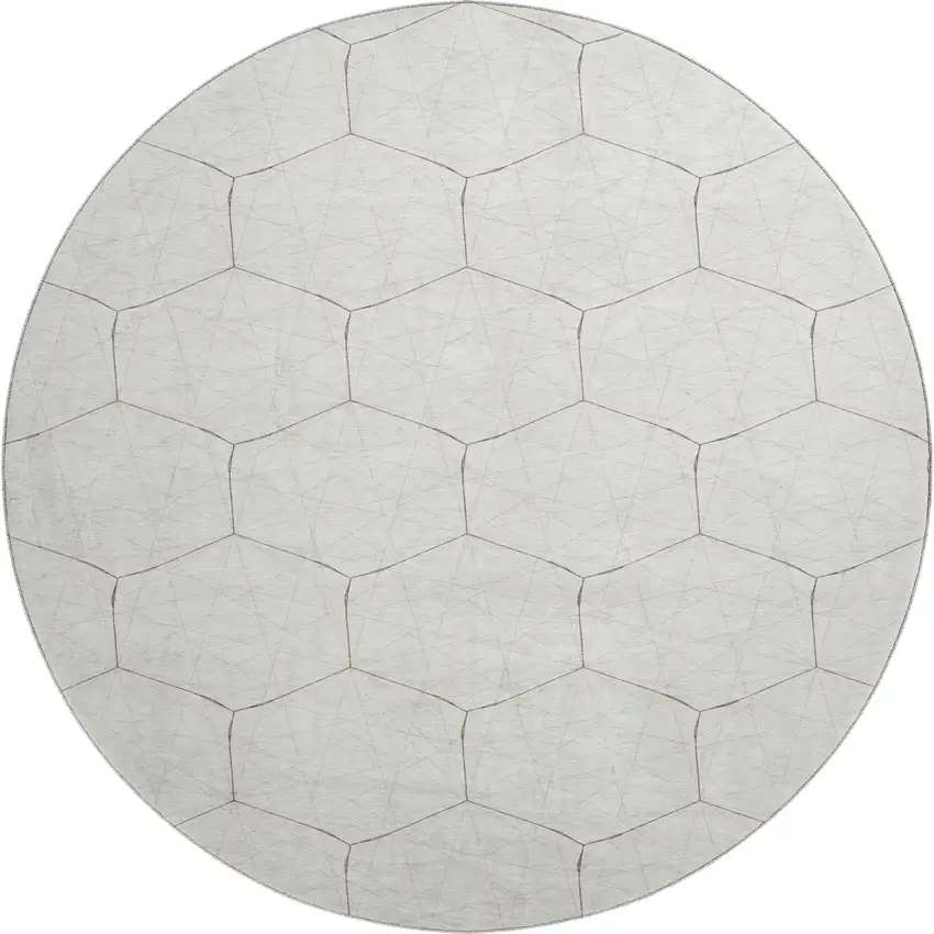 8' Ivory And Brown Geometric Washable Round Rug With UV Protection Photo 1