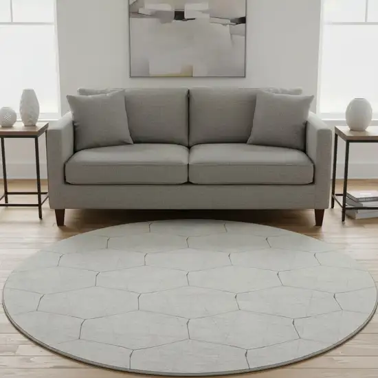 8' Ivory And Brown Geometric Washable Round Rug With UV Protection Photo 2