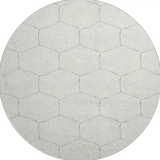 8' Ivory And Brown Geometric Washable Round Rug With UV Protection Photo 2