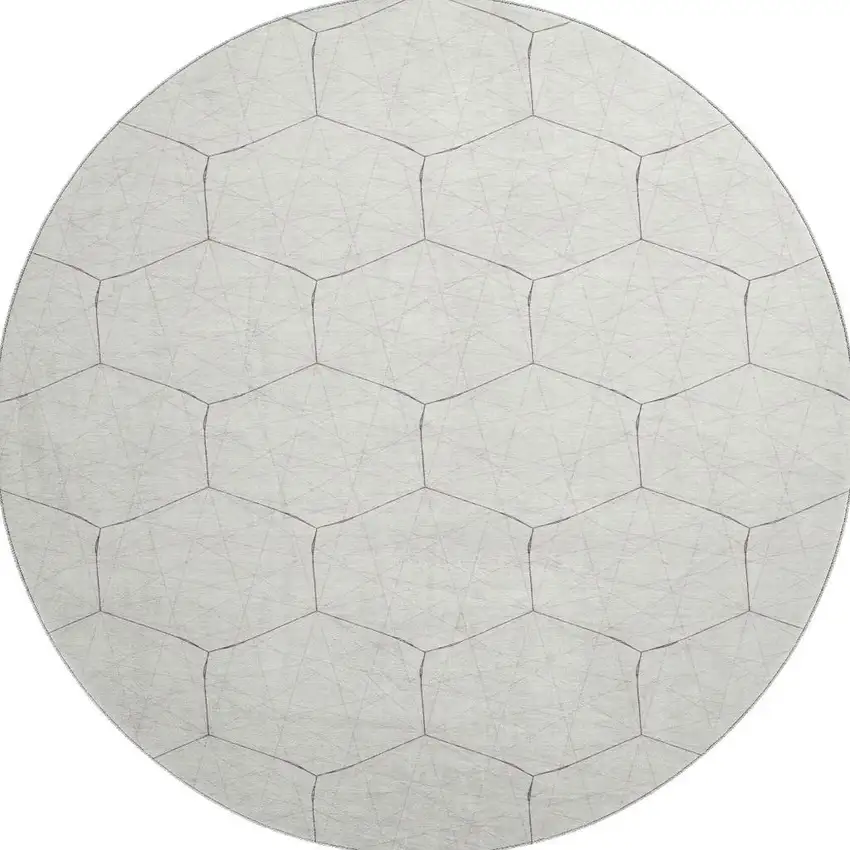 8' Ivory And Brown Geometric Washable Round Rug With UV Protection Photo 2