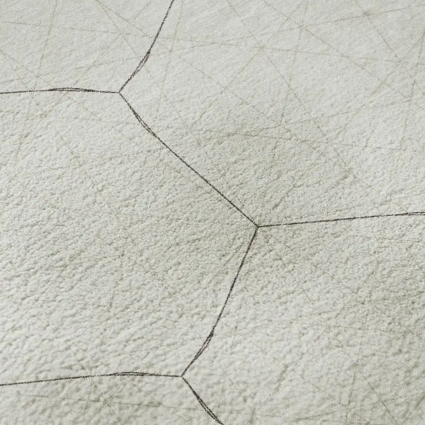 8' Ivory And Brown Geometric Washable Round Rug With UV Protection Photo 8