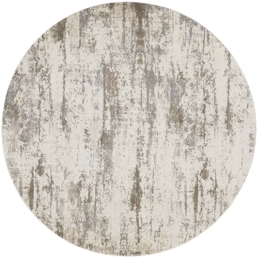 8' Ivory And Brown Round Abstract Area Rug Photo 1