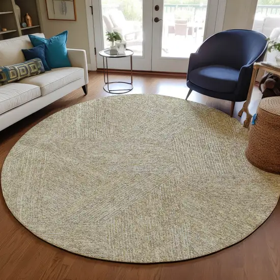 8' Ivory And Brown Round Abstract Washable Indoor Outdoor Area Rug Photo 7