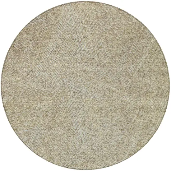 8' Ivory And Brown Round Abstract Washable Indoor Outdoor Area Rug Photo 5