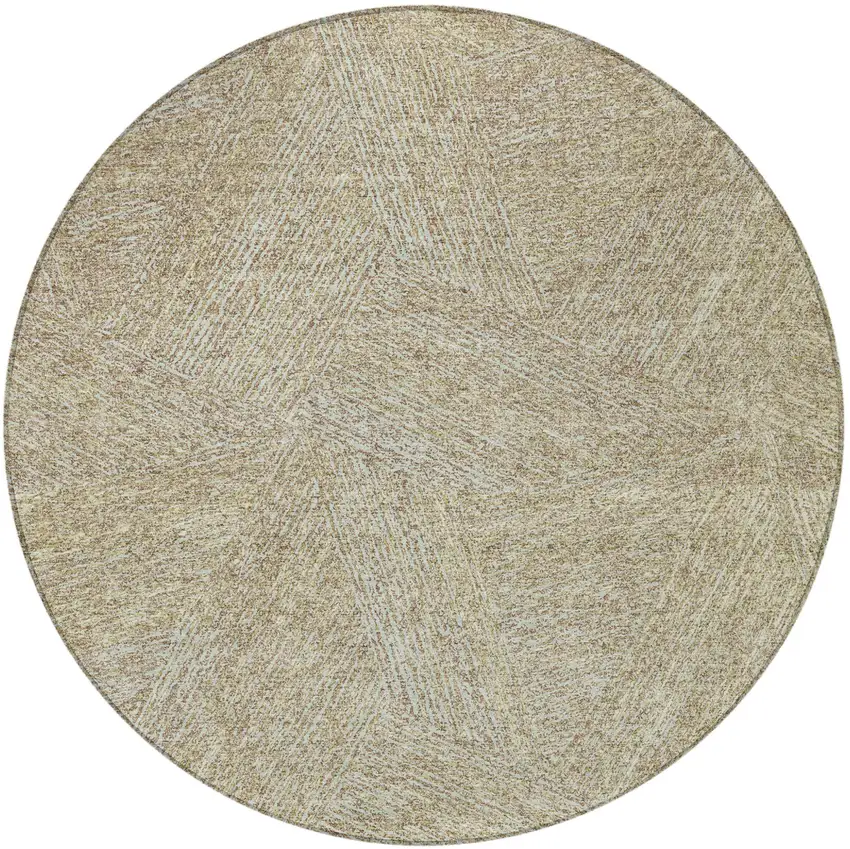 8' Ivory And Brown Round Abstract Washable Indoor Outdoor Area Rug Photo 5
