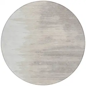 Photo of 8' Ivory And Brown Round Abstract Washable Indoor Outdoor Area Rug
