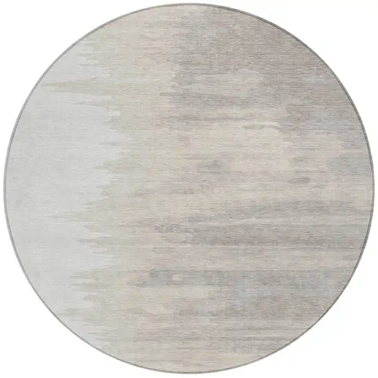 8' Ivory And Brown Round Abstract Washable Indoor Outdoor Area Rug Photo 6
