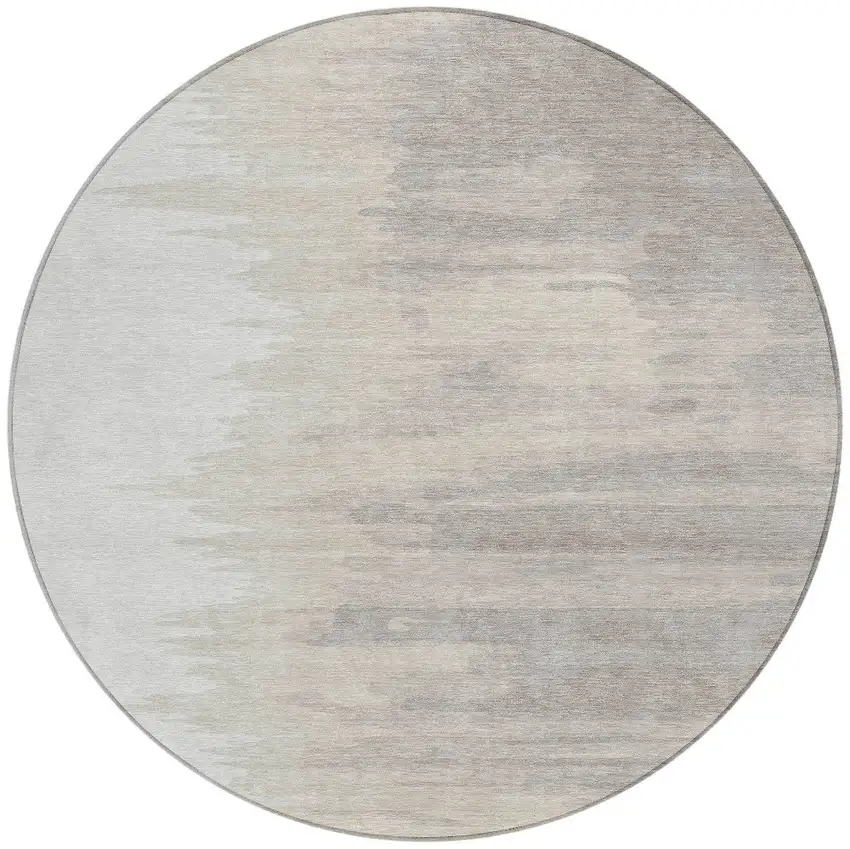 8' Ivory And Brown Round Abstract Washable Indoor Outdoor Area Rug Photo 6