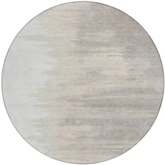 8' Ivory And Brown Round Abstract Washable Indoor Outdoor Area Rug Photo 2