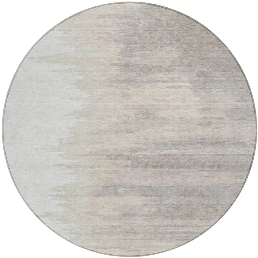 8' Ivory And Brown Round Abstract Washable Indoor Outdoor Area Rug Photo 2