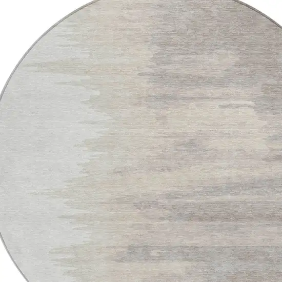8' Ivory And Brown Round Abstract Washable Indoor Outdoor Area Rug Photo 5