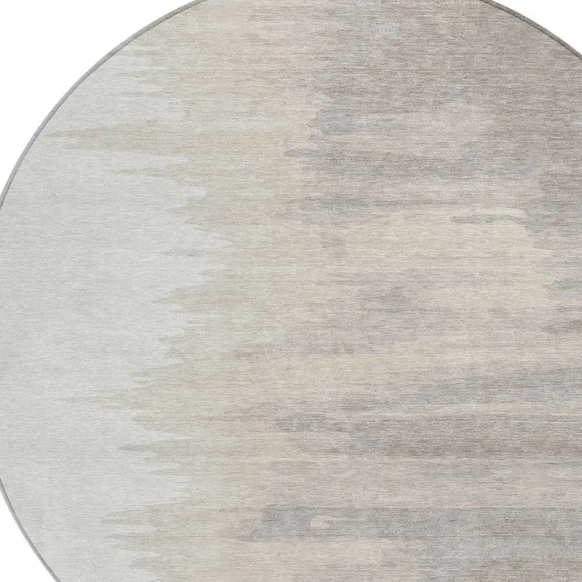8' Ivory And Brown Round Abstract Washable Indoor Outdoor Area Rug Photo 5