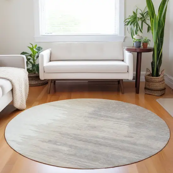 8' Ivory And Brown Round Abstract Washable Indoor Outdoor Area Rug Photo 8