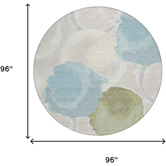 8' Ivory And Brown Round Abstract Washable Indoor Outdoor Area Rug Photo 7