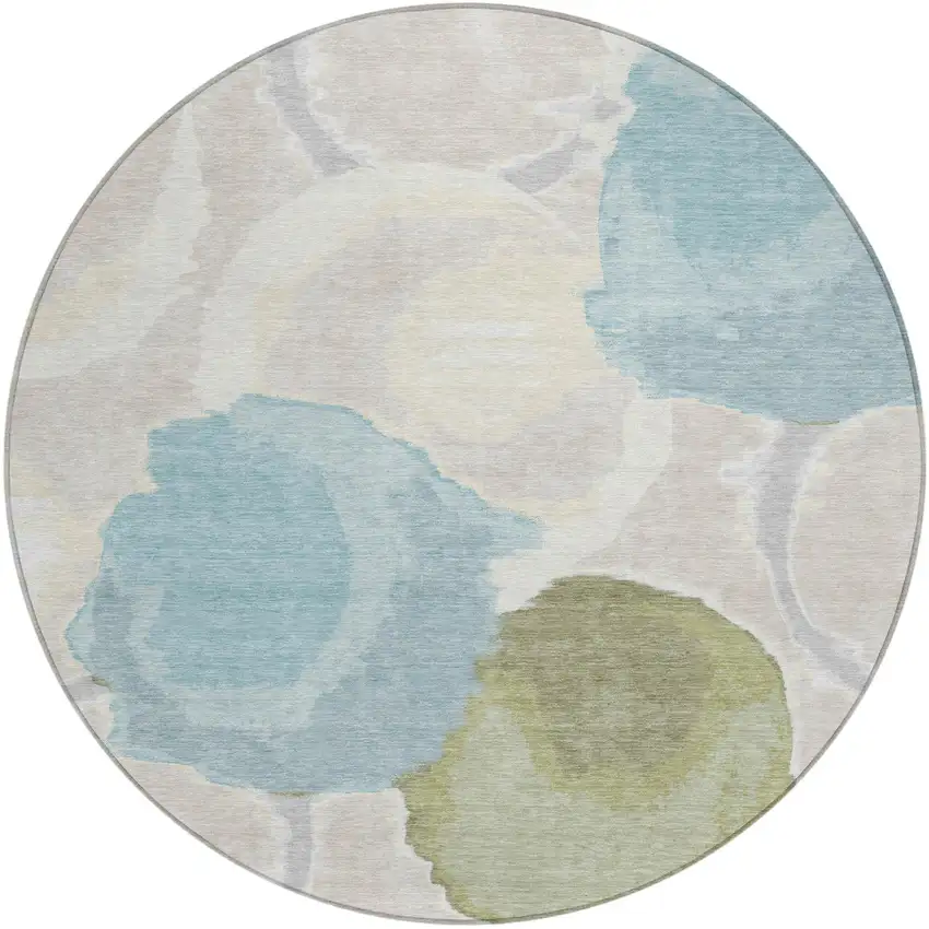 8' Ivory And Brown Round Abstract Washable Indoor Outdoor Area Rug Photo 2