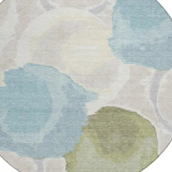 8' Ivory And Brown Round Abstract Washable Indoor Outdoor Area Rug Photo 3