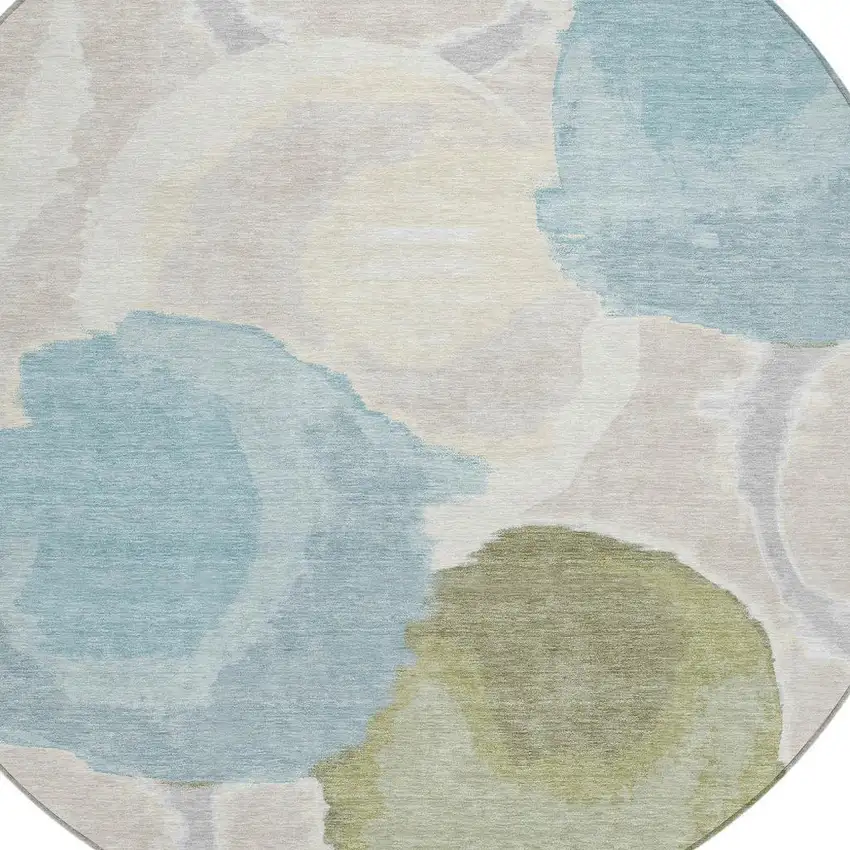 8' Ivory And Brown Round Abstract Washable Indoor Outdoor Area Rug Photo 3