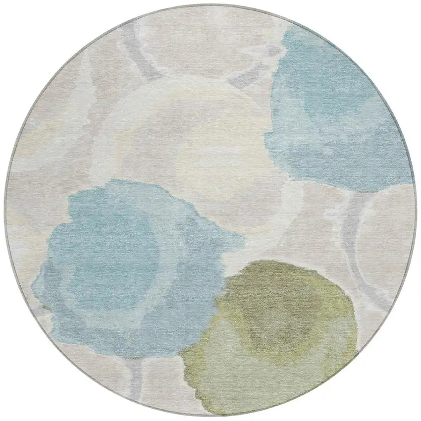 8' Ivory And Brown Round Abstract Washable Indoor Outdoor Area Rug Photo 4