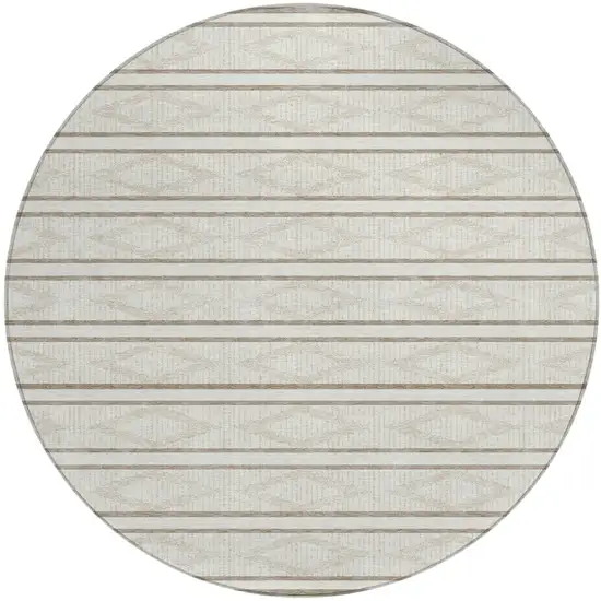 8' Ivory And Brown Round Geometric Washable Indoor Outdoor Area Rug Photo 2
